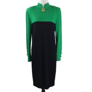 St. John by Marie Gray Colorblock Kelly Green/Black Dress 10